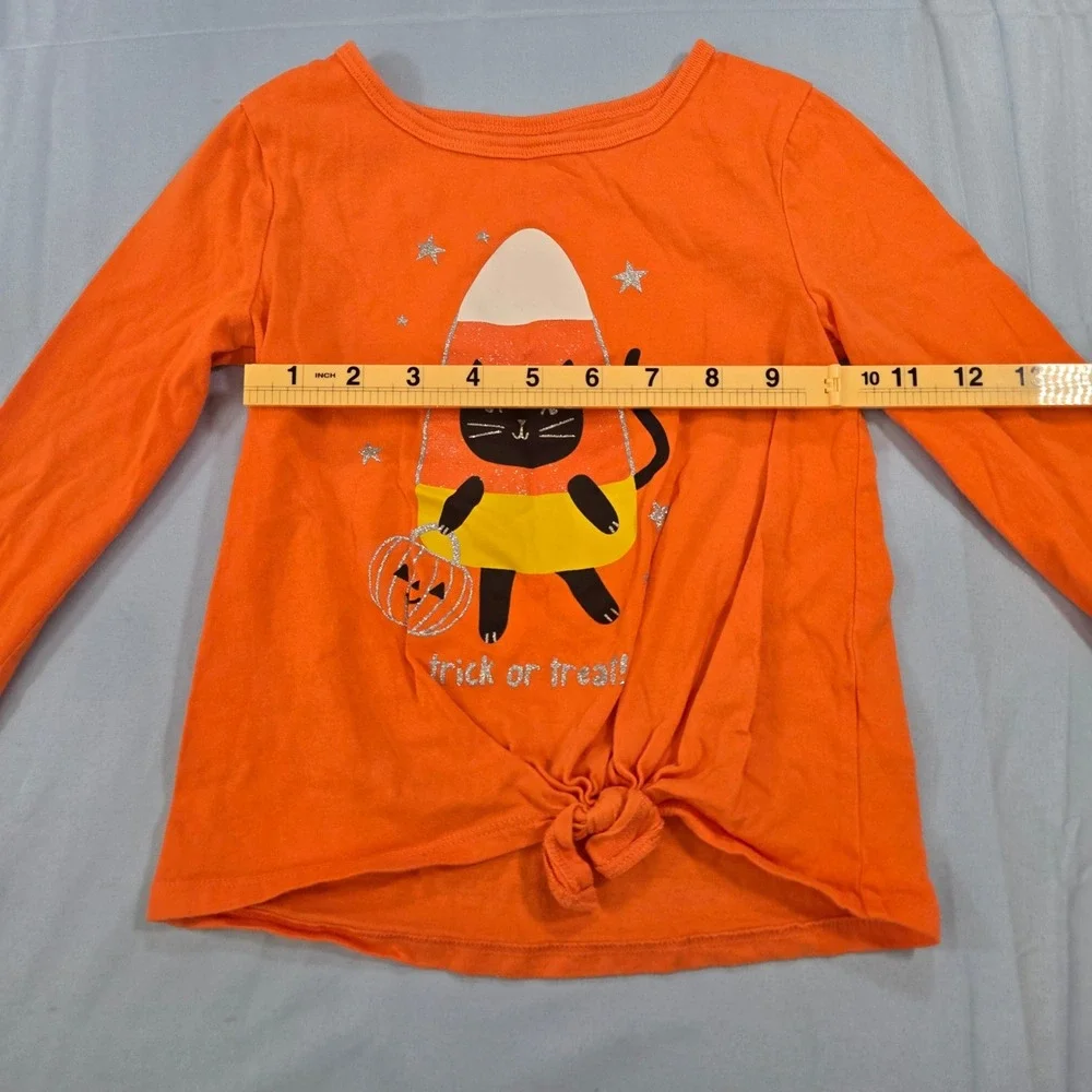 Carters Girls Orange Halloween Black Cat Candy Corn Tie Front Shirt 5T